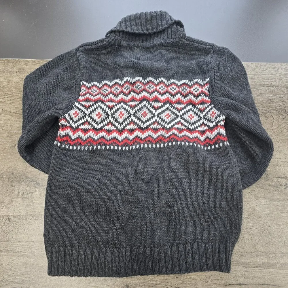 OshKosh B’gosh Fair Isle Cardigan Sweater Size 7X Thick Knit Nordic Gray Red